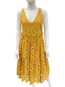 trina turk yellow lace dress $328 Trina Turk Womens Yellow Off-The-Shoulder Eyelet Sweet Sheath Dress Size 14