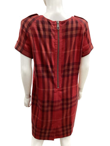 BURBERRY Size 12 Red Plaid Dress