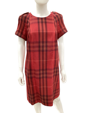 BURBERRY Size 12 Red Plaid Dress