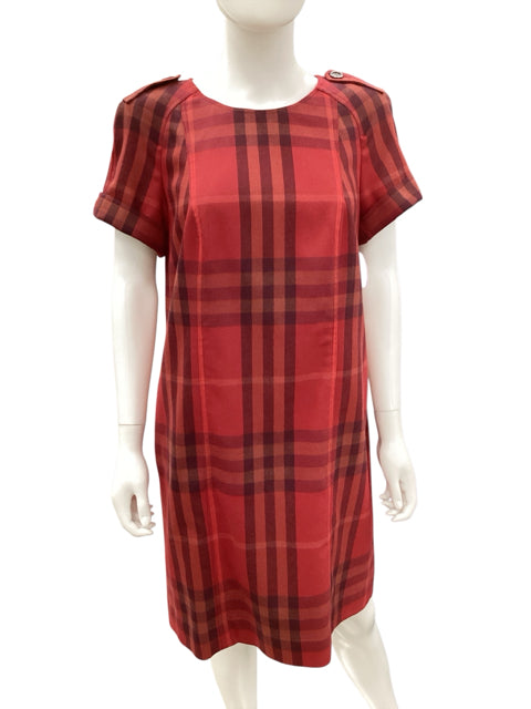 BURBERRY Size 12 Red Plaid Dress