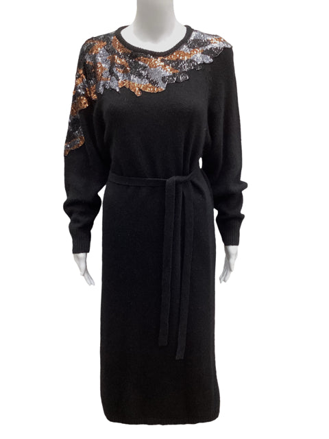 Raoul Size Medium Black Sequin Sweater Dress