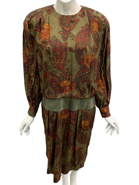 ST.Gillian Size Large Green Print Dress